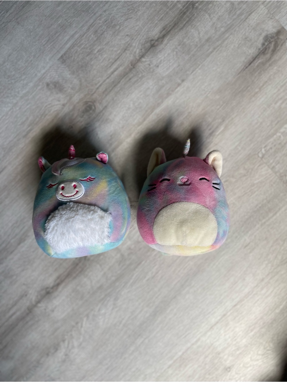 Squishmallows Pastel Rainbow Unicorn & Cat Plush Duo - Pink, Blue, Yellow